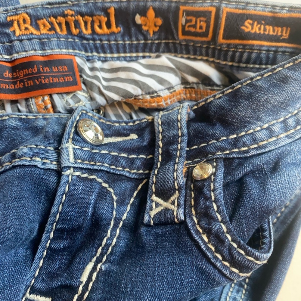 Rock Revival Skinny Jeans Women’s Size 26 Embellished Flap Pockets - Picture 12 of 12